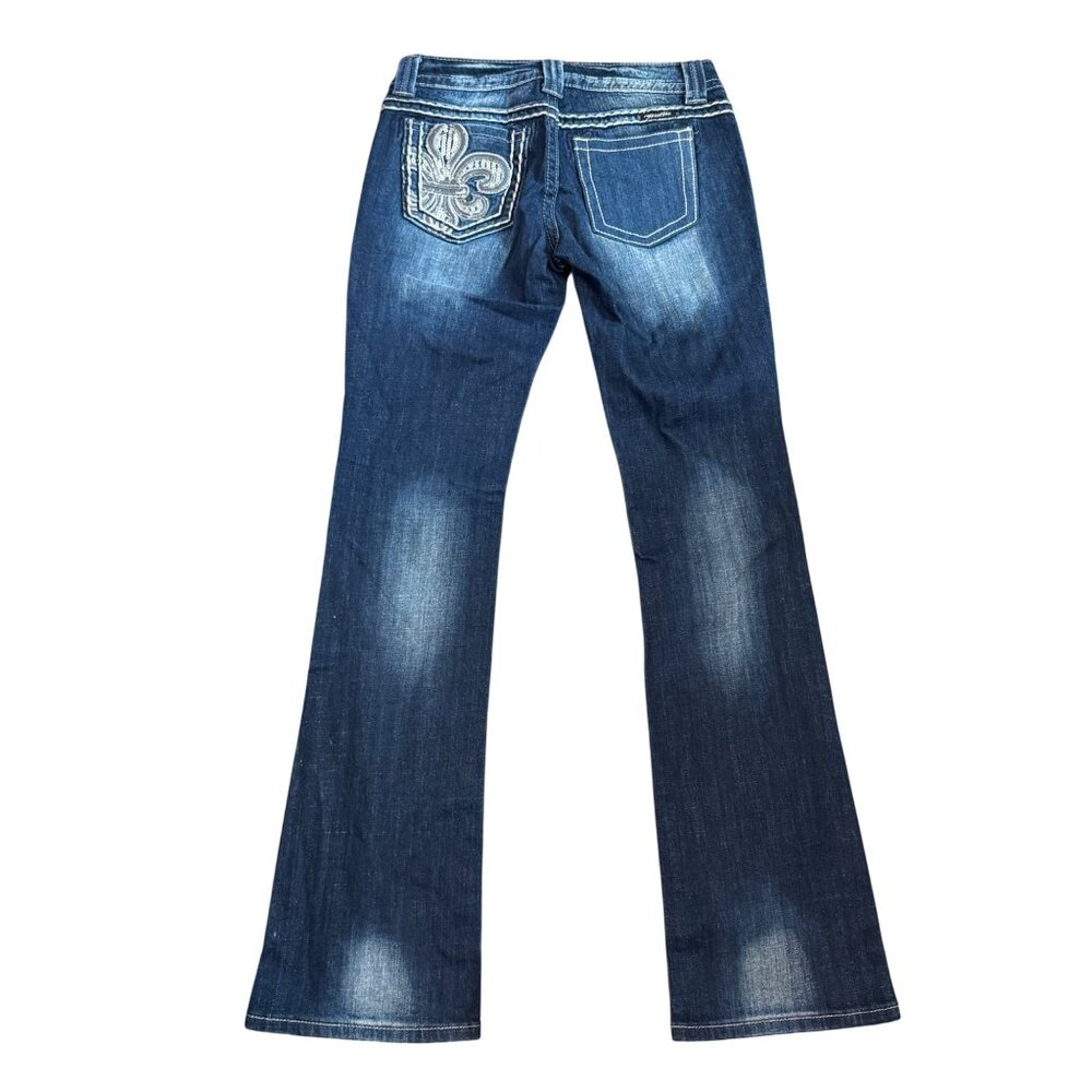 Miss Me Womens Easy Bootcut Jeans Size 27 Dark Wash Denim Embroidered Pocket Mad
